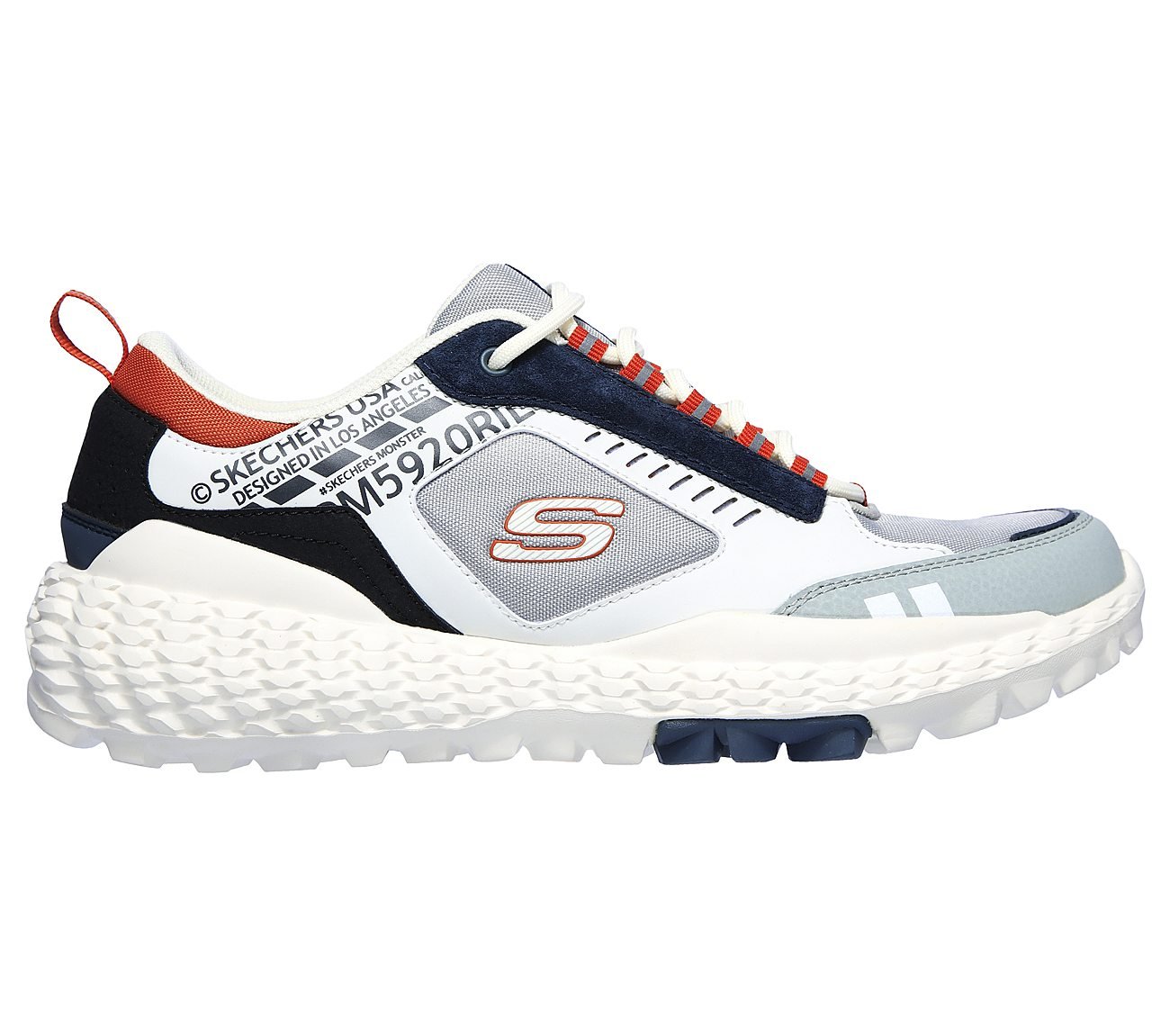 SKECHERS MONSTER, GREY/NAVY Footwear Lateral View