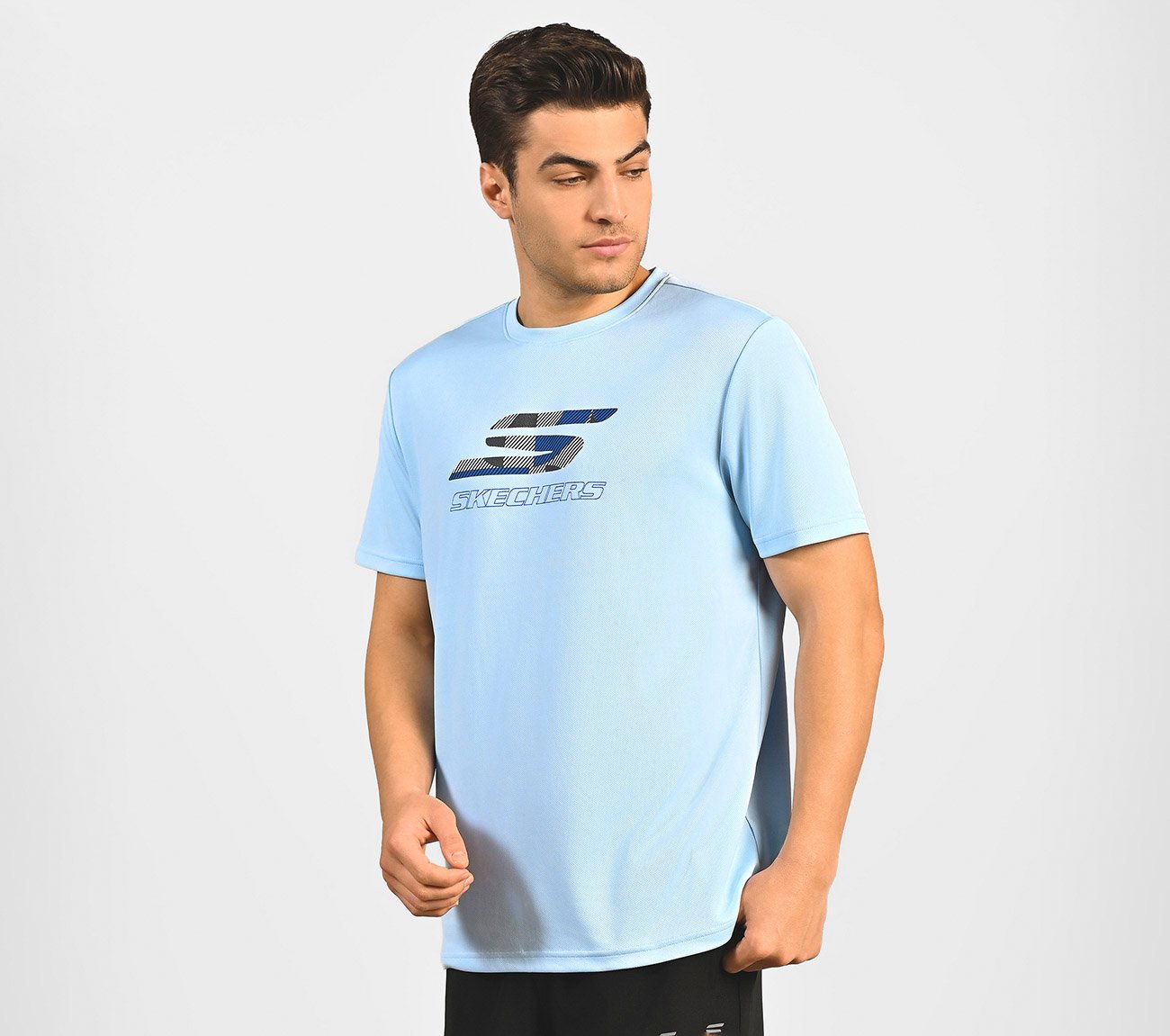 LOGO GRAPHIC PRINT T-SHIRT, CHARCOAL/LT. BLUE Apparel Top View