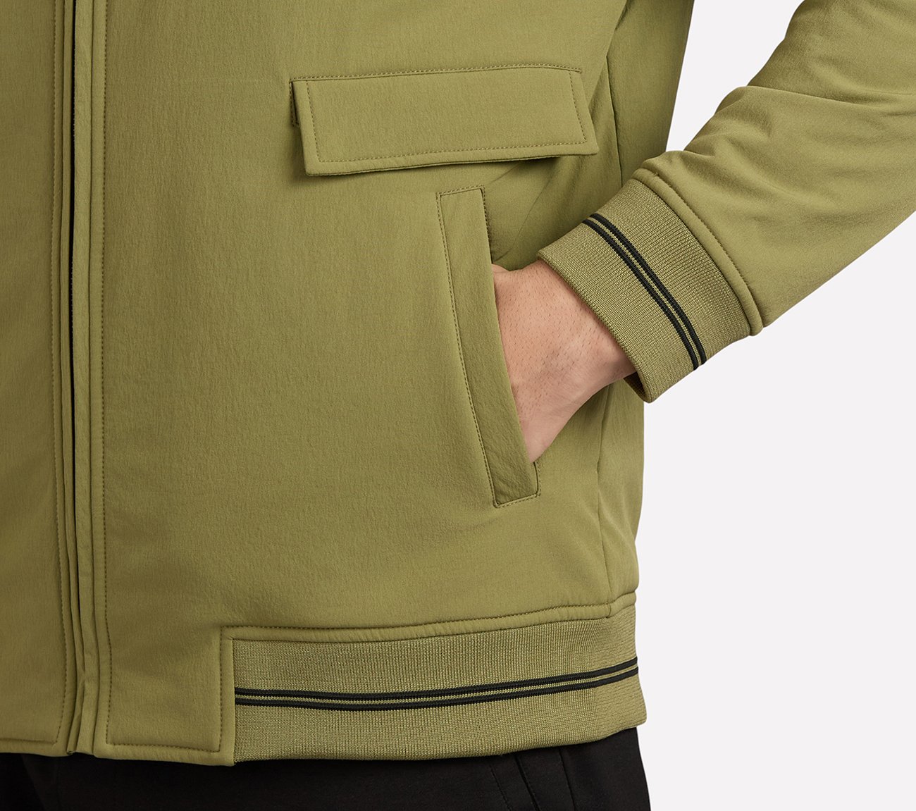 RIB TIPPING VARSITY JACKET, BROWN/SAGE Apparels Right View