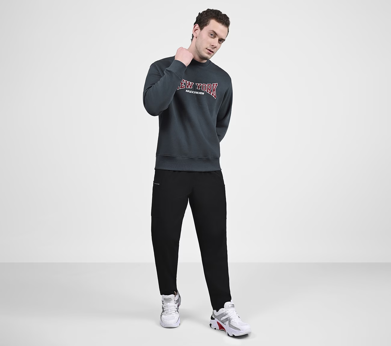SKECH-SWEATS NY CREW, CHARCOAL/NAVY Apparels Right View