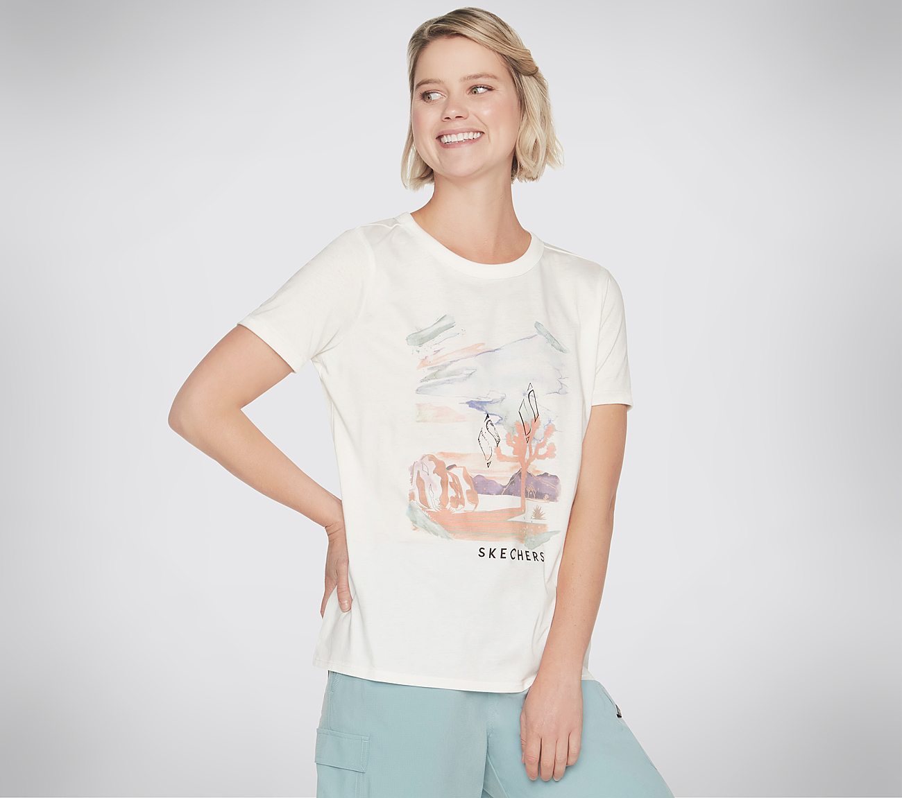 SKECHERS AIRBRUSH TEE, WHITE/SILVER Apparels Lateral View