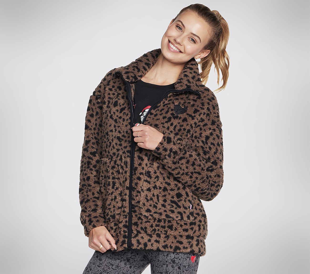 BOBS SPOT PRINT SHERPA JACKET, BROWN/MULTI Apparels Lateral View