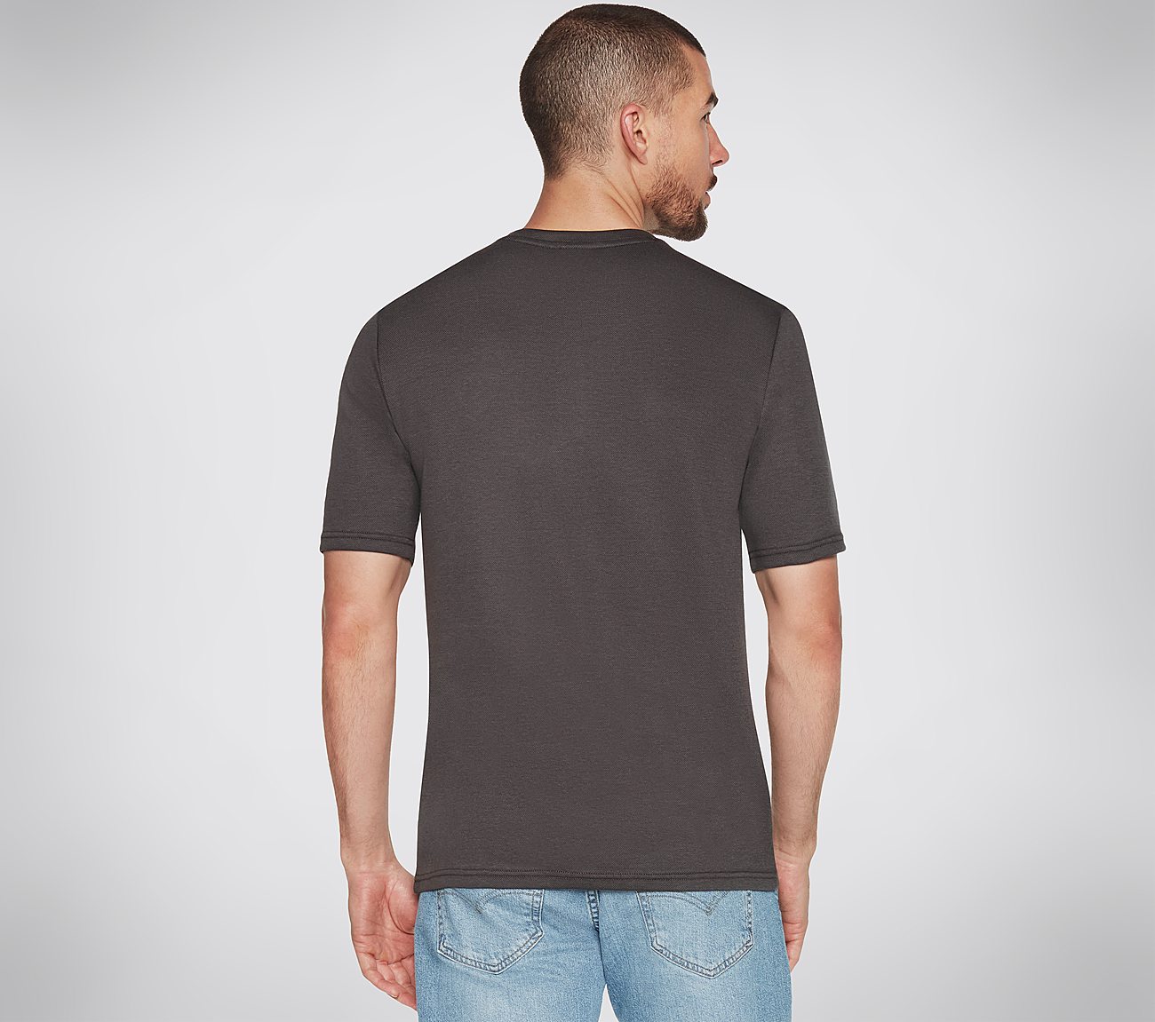 GOKNIT PIQUE S/S HENLEY, CCHARCOAL Apparel Top View