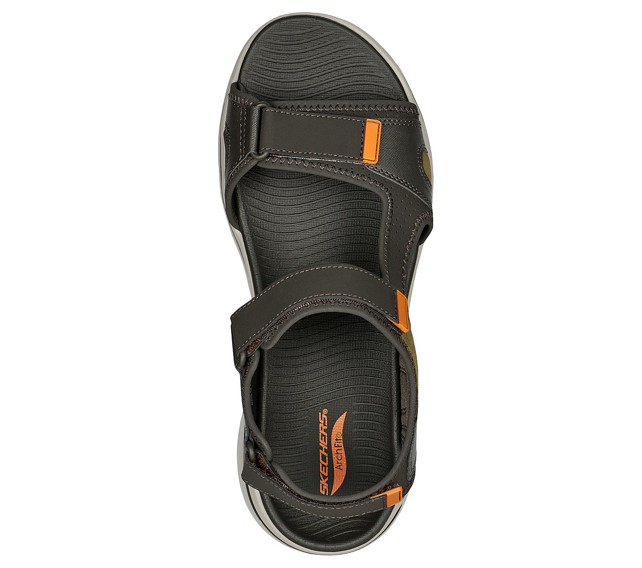 GO WALK ARCH FIT SANDAL-MISSI, OLIVE/ORANGE Footwear Top View