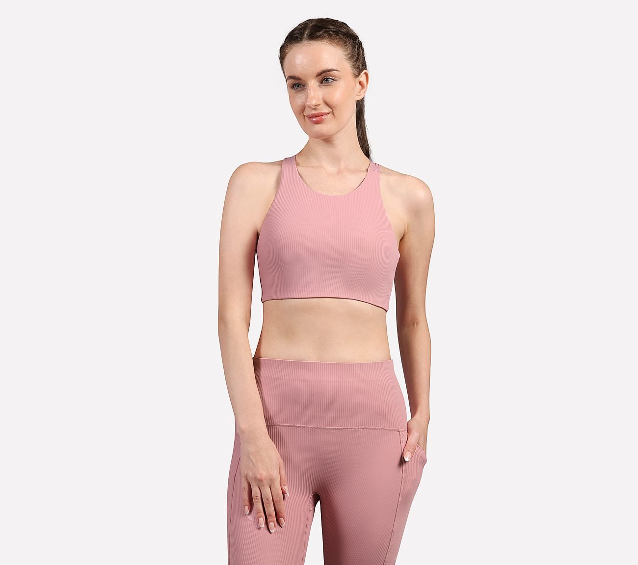 VERTICAL PATTERN SPORTS BRA, WHITE/PINK/MINT Apparels Lateral View