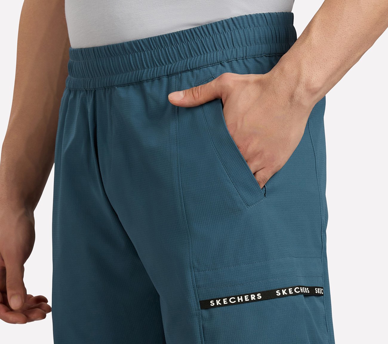 TAPE BRANDING PANEL GOLF PANTS, TAUPE/BLUE Apparel Right View