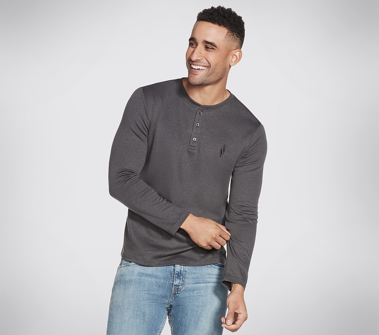 GOKNIT PIQUE HENLEY, CCHARCOAL Apparels Lateral View