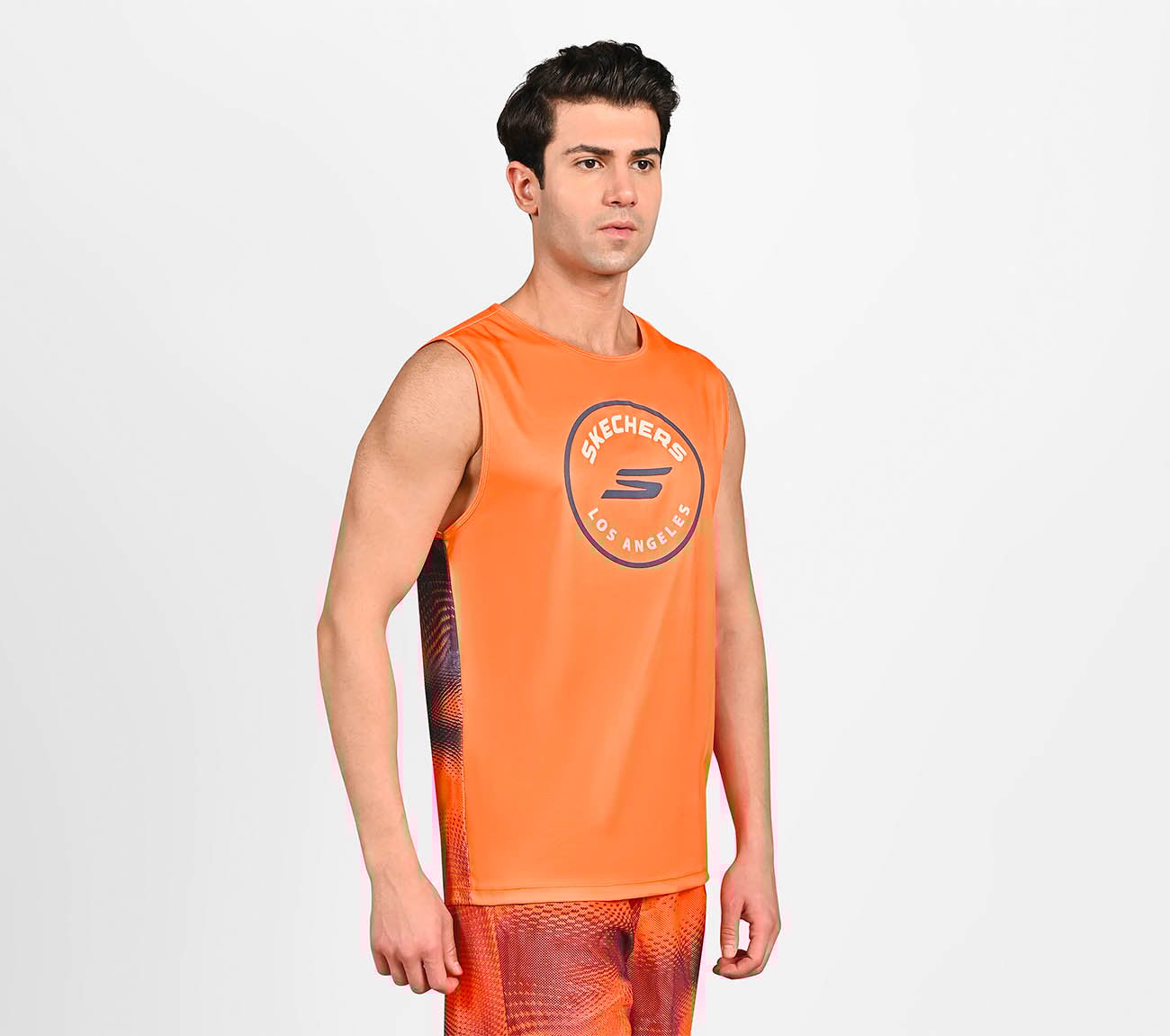 MENS SOCCER PERFORMANCE TANK, TAUPE/ ORANGE Apparel Top View
