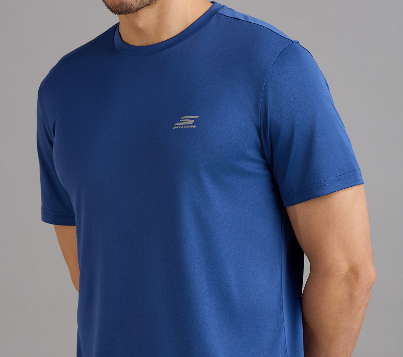 SS PERFORMANCE T-SHIRT, GUNMETAL/BLUE Apparel Right View