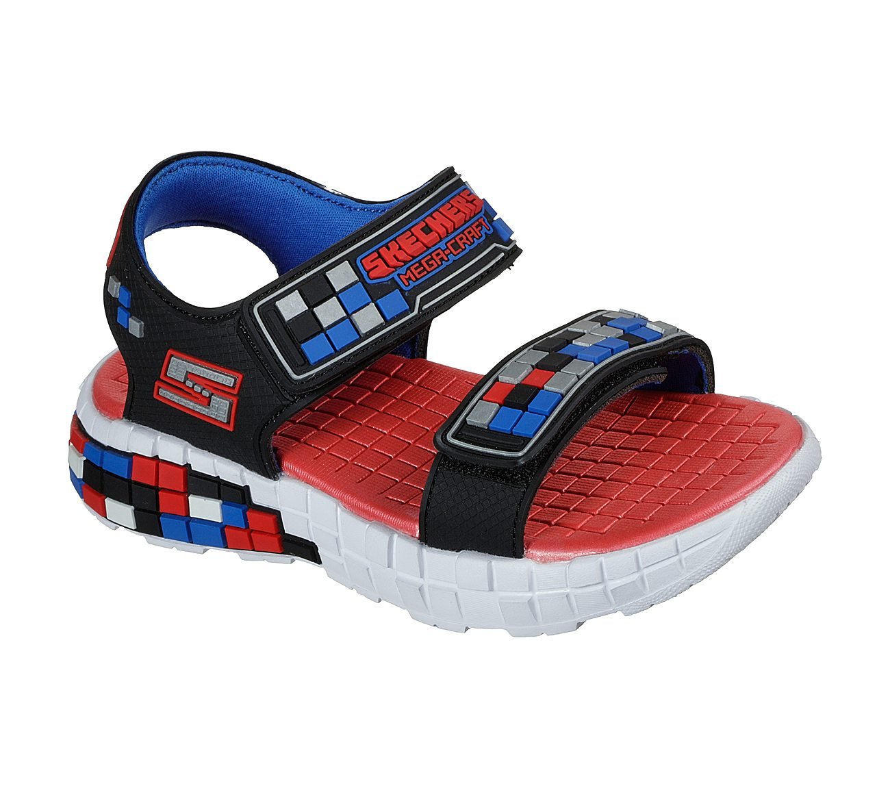 MEGA-CRAFT SANDAL, BLACK/SILVER/RED Footwear Lateral View