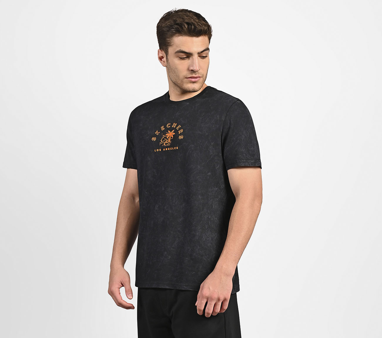 ACID WASH GRAPHIC T-SHIRT, BLACK Apparel Top View