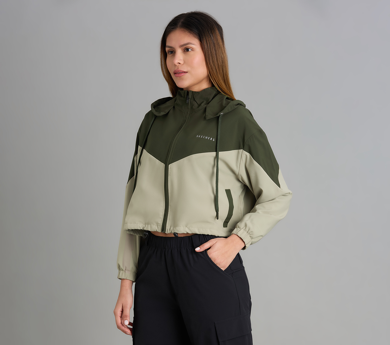 COLOR BLOCKED JACKET, BROWN/OLIVE