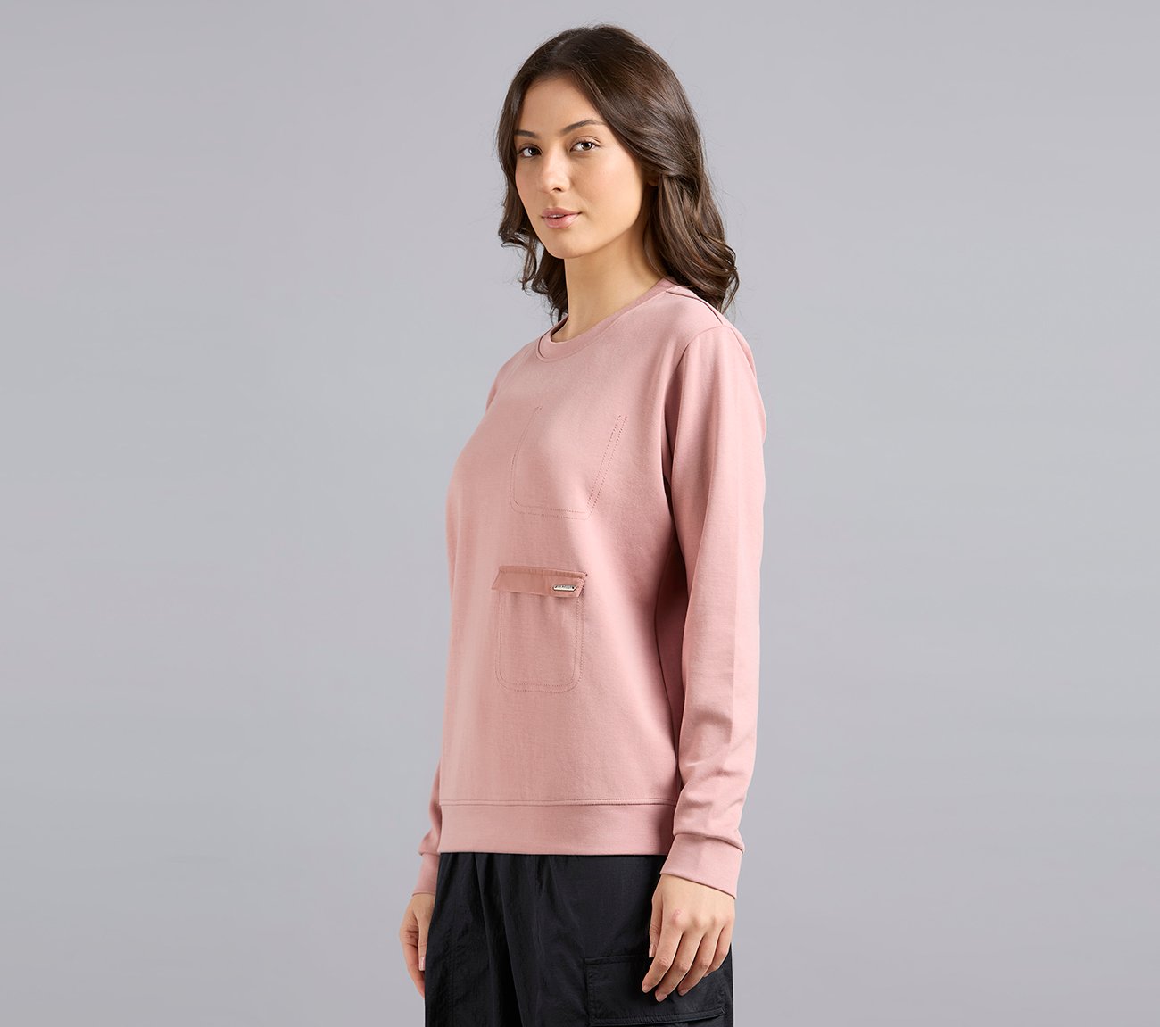 DROP SHOULDER FULL SLEEVE TEE, PURPLE/YELL Apparels Top View