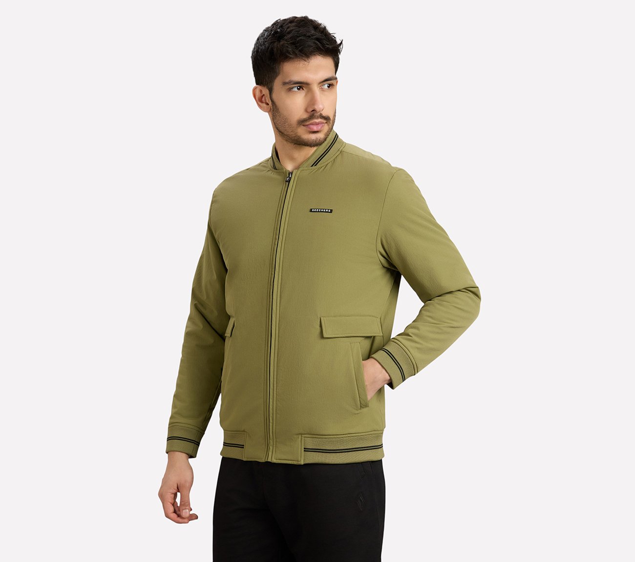 RIB TIPPING VARSITY JACKET, BROWN/SAGE