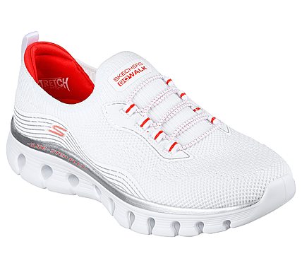 GO WALK GLIDE-STEP FLEX - SIL, WHITE/RED Footwear Lateral View