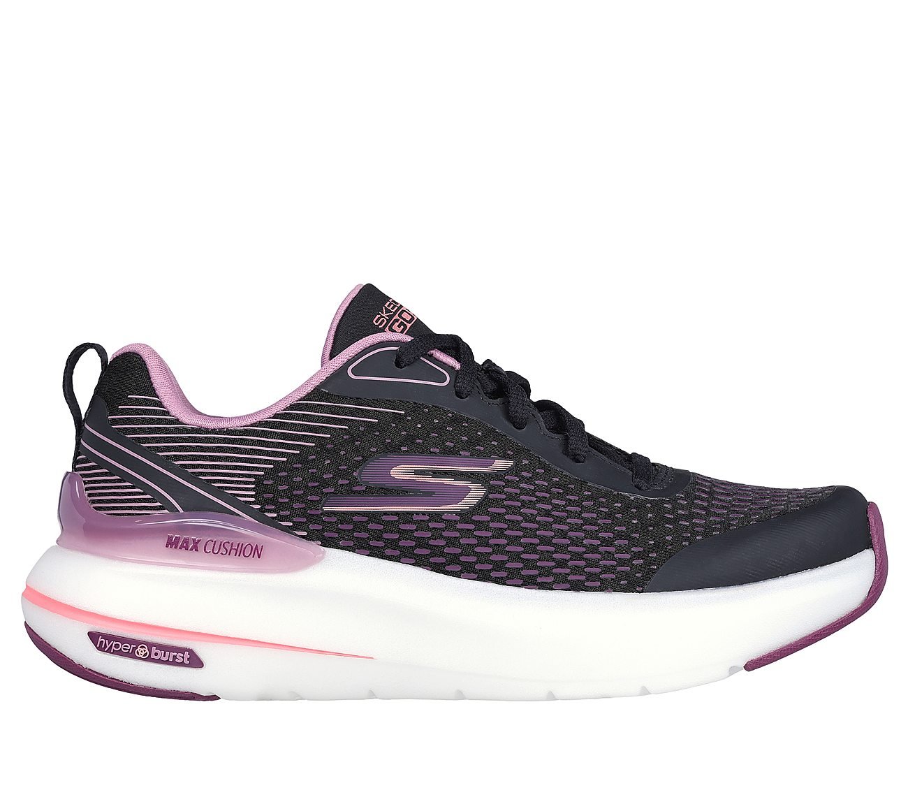 MAX CUSHIONING HYPER BURST, BLACK/MAUVE Footwear Lateral View