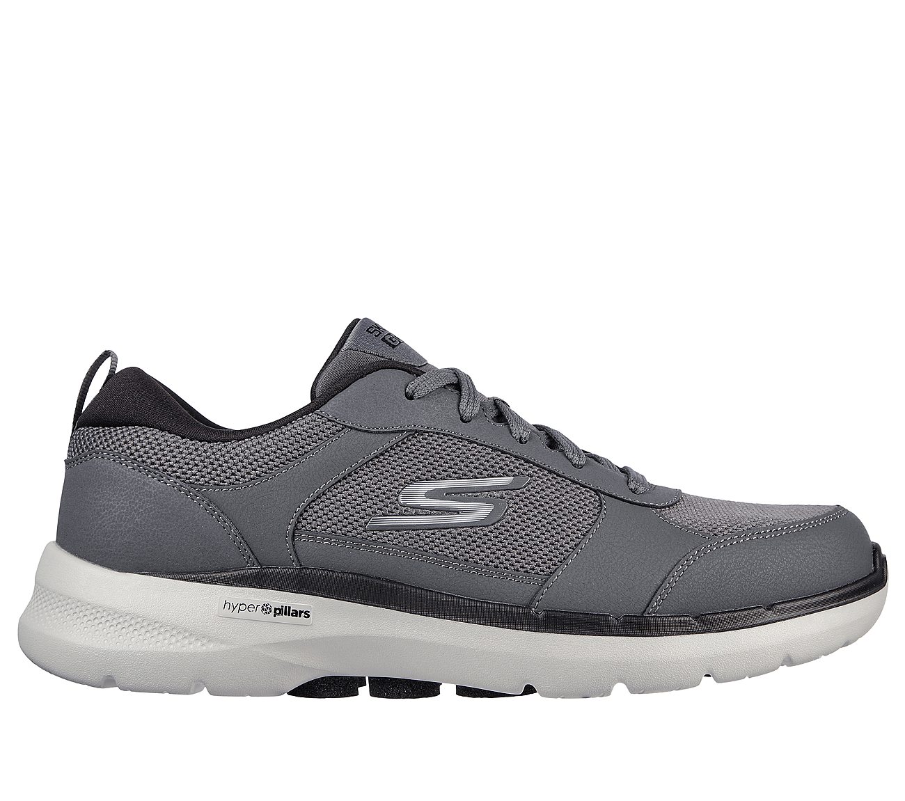 GO WALK 6 - COMPETE, CHARCOAL/BLACK Footwear Lateral View