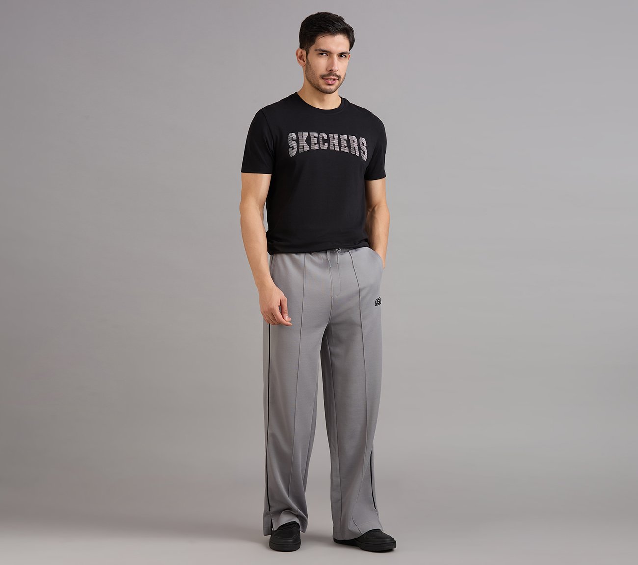 STRAIGHT SIDE SLIT PANTS, CHARCOAL/LT. GRAY Apparels Right View