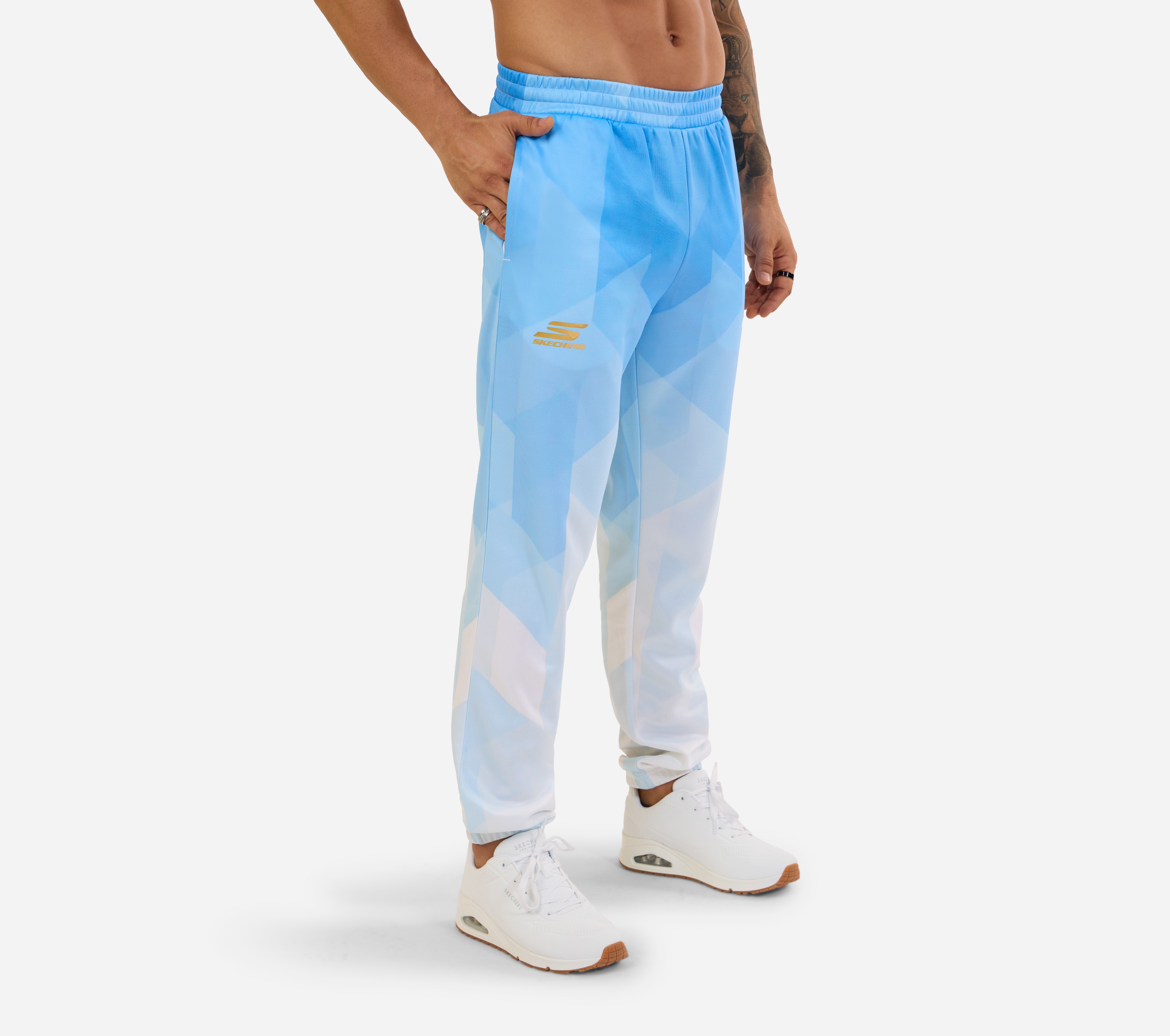 MI FAN PRINTED PANTS, WHT/NVY/BLUE Apparel Top View