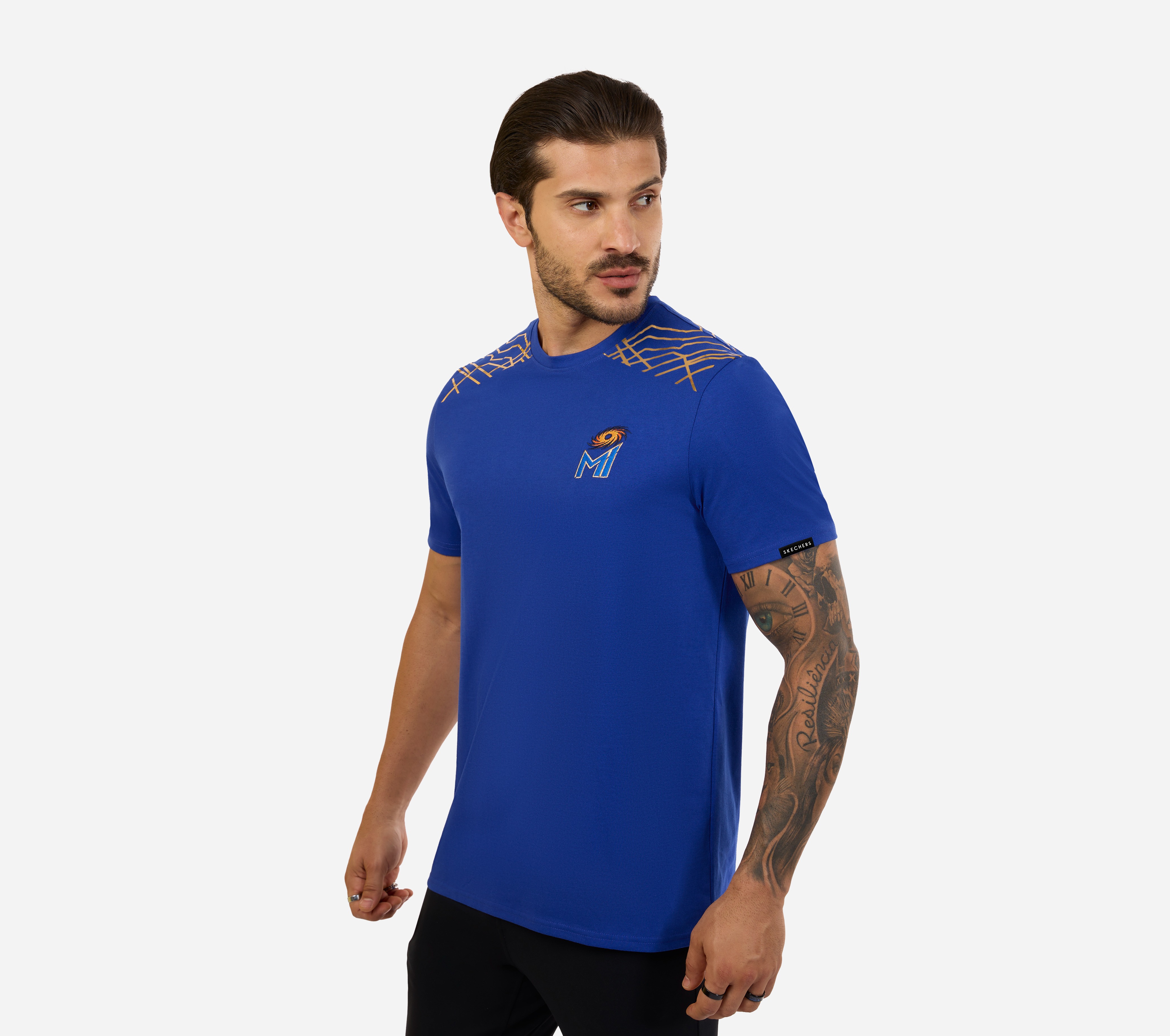 MI FAN ROUND NECK T-SHIRT, Royal Blue Apparel Top View