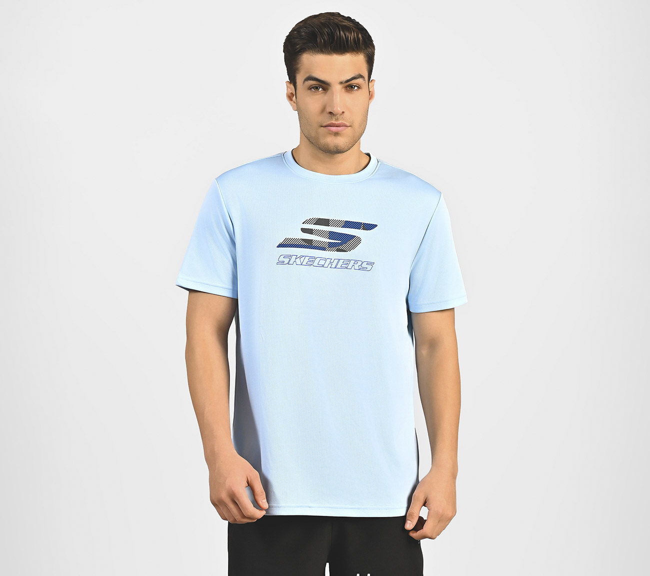 LOGO GRAPHIC PRINT T-SHIRT, CHARCOAL/LT. BLUE Apparel Lateral View