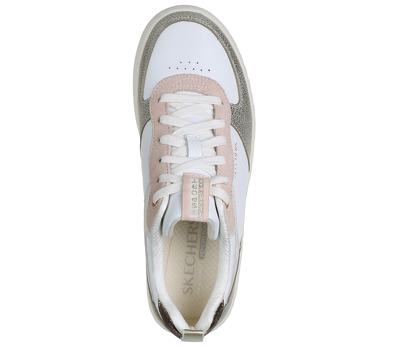 SPORT COURT 92-SHEER SHINE, WHITE/PINK/GOLD Footwear Top View