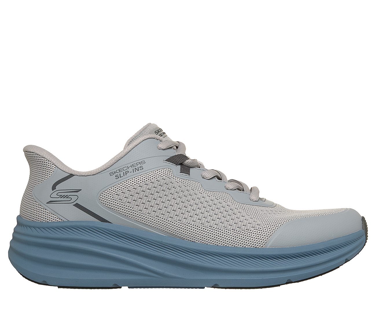 BOBS SKILLZ, GRAY/BLUE Footwear Lateral View