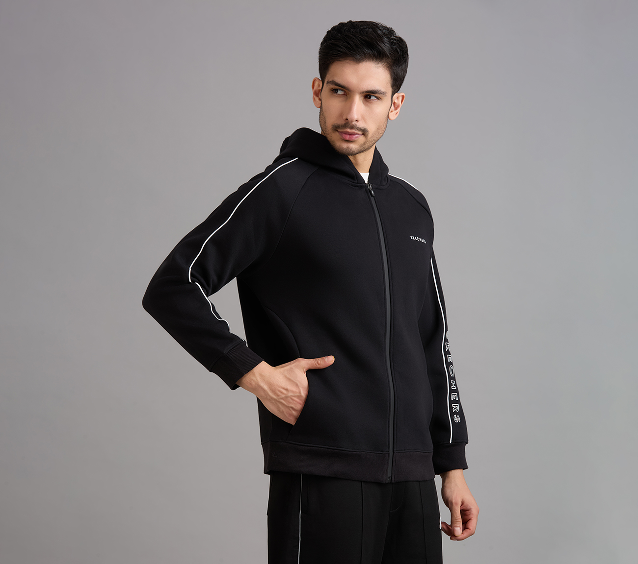 SKECHERS CORDED PANEL HOODIE, BLACK Apparels Bottom View