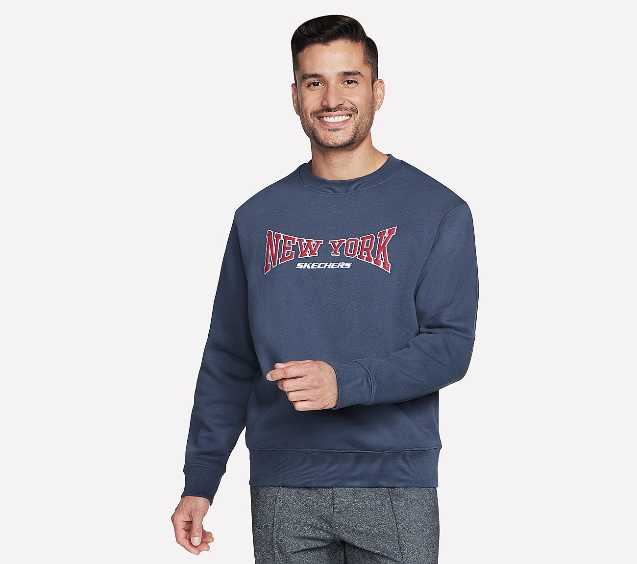 SKECH-SWEATS NY CREW, CHARCOAL/NAVY Apparels Lateral View