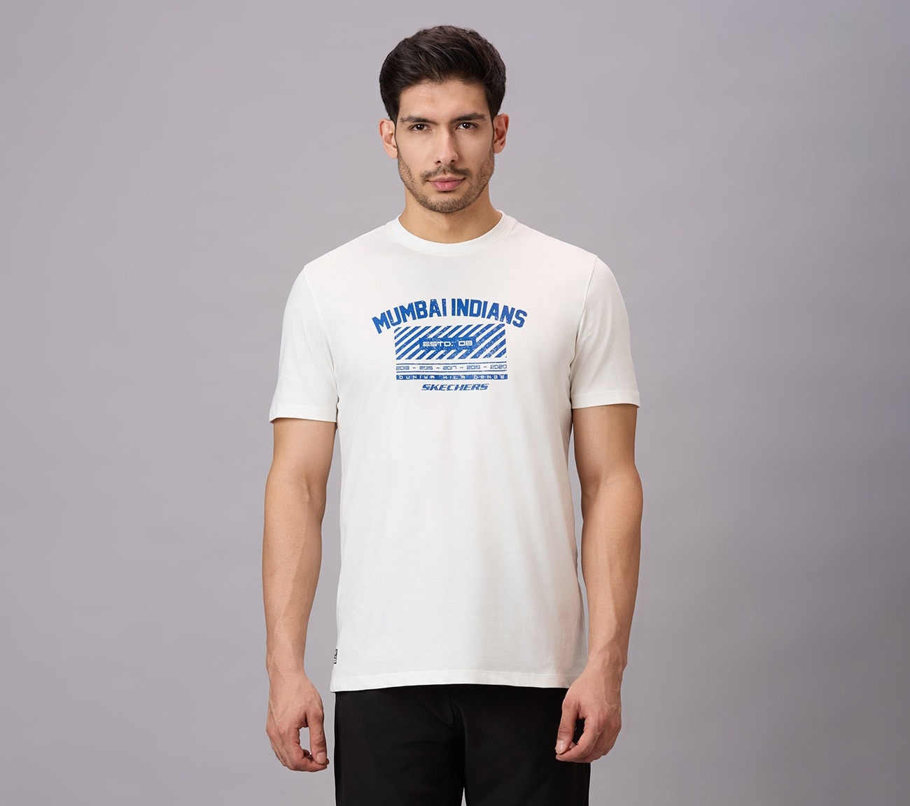 MUMBAI INDIANS DISTRESSED GRAPHIC TEE, WHITE