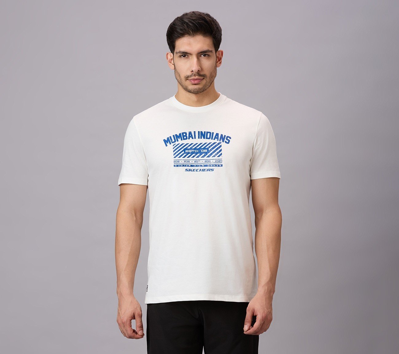 MUMBAI INDIANS DISTRESSED GRAPHIC TEE, WHITE