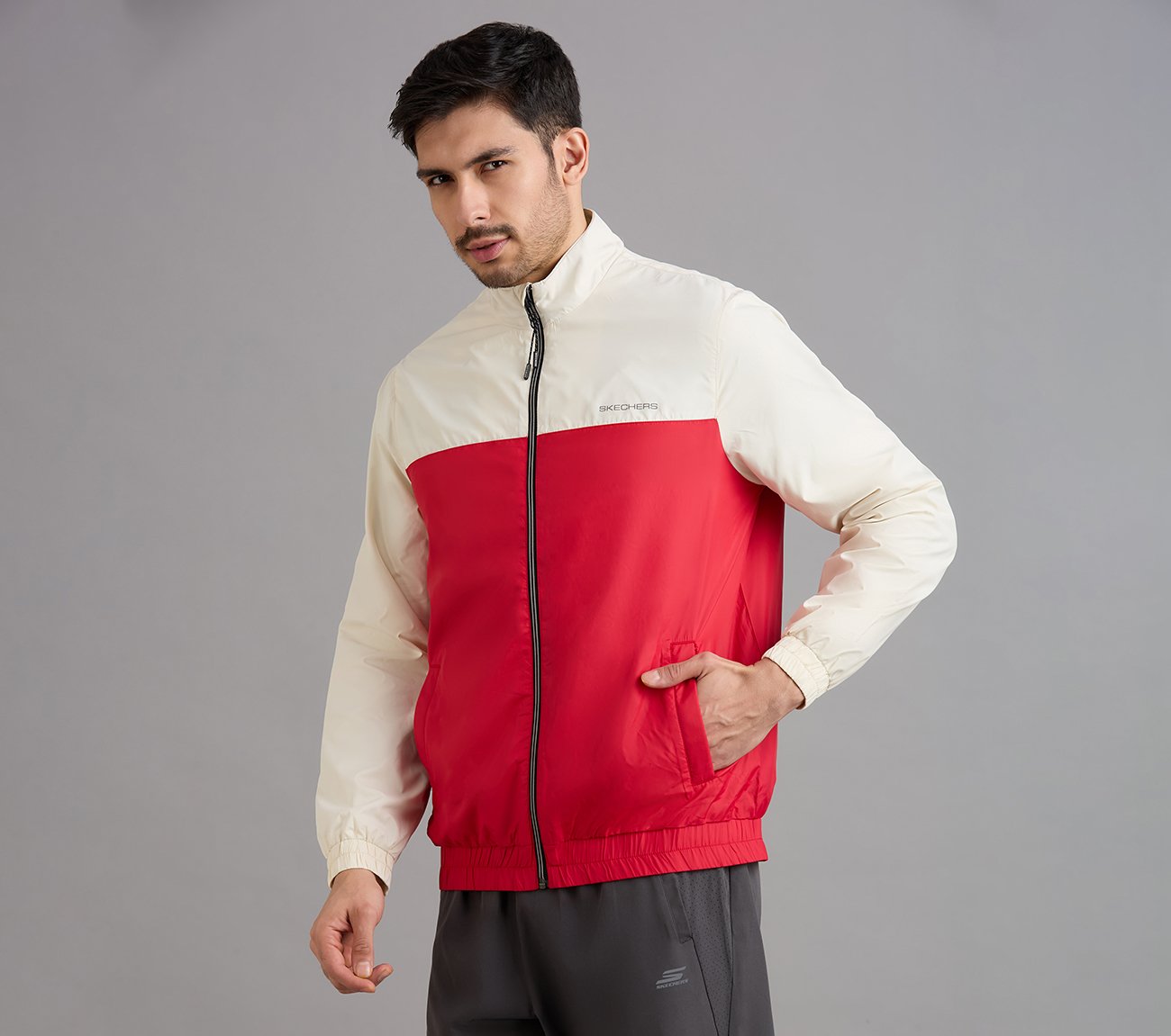 COLOR BLOCK PICKLEBALL WINDBREAKER, GRAY/RED Apparels Top View
