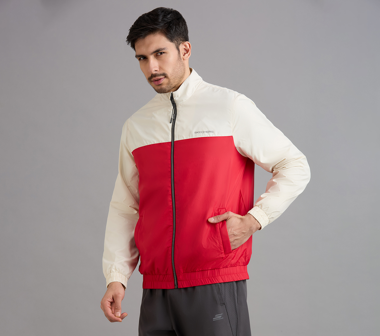 COLOR BLOCK PICKLEBALL WINDBREAKER, GRAY/RED