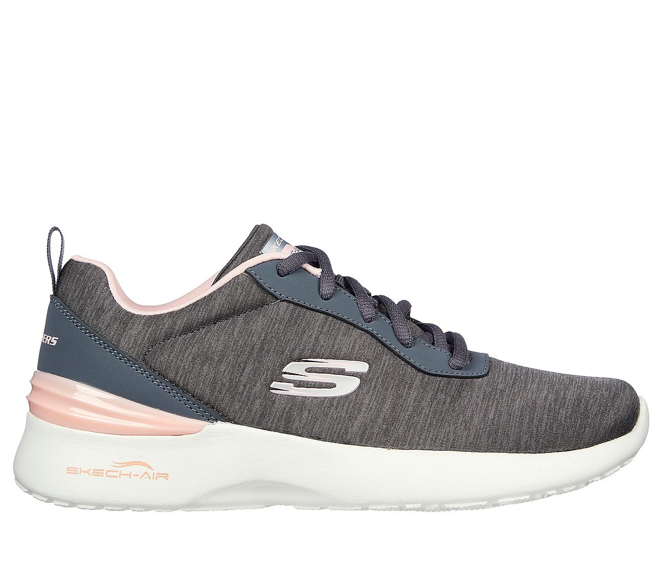 SKECH-AIR DYNAMIGHT-PURE SERE, CHARCOAL/PINK Footwear Lateral View