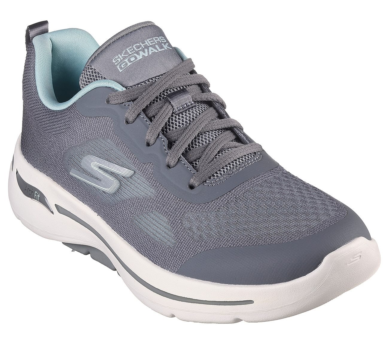 GO WALK ARCH FIT, GREY/AQUA Footwear Right View