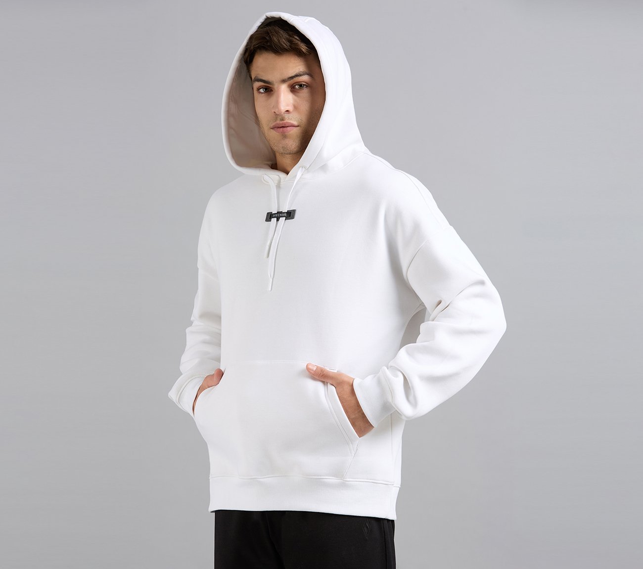 SKECHERS CORD LOOP HOODIE, WHITE Apparels Top View