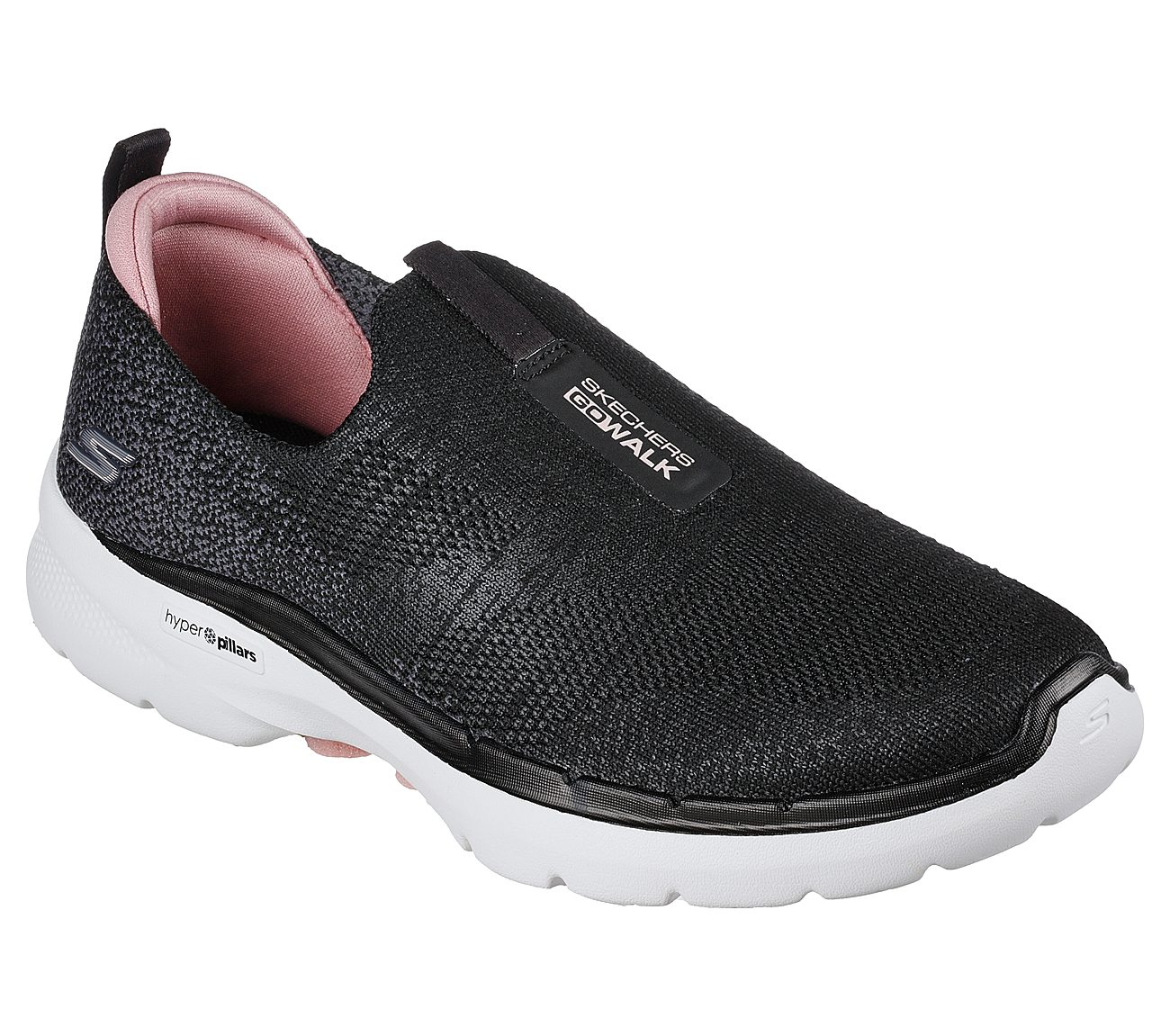 GO WALK 6 - GLIMMERING, BLACK/PINK Footwear Lateral View