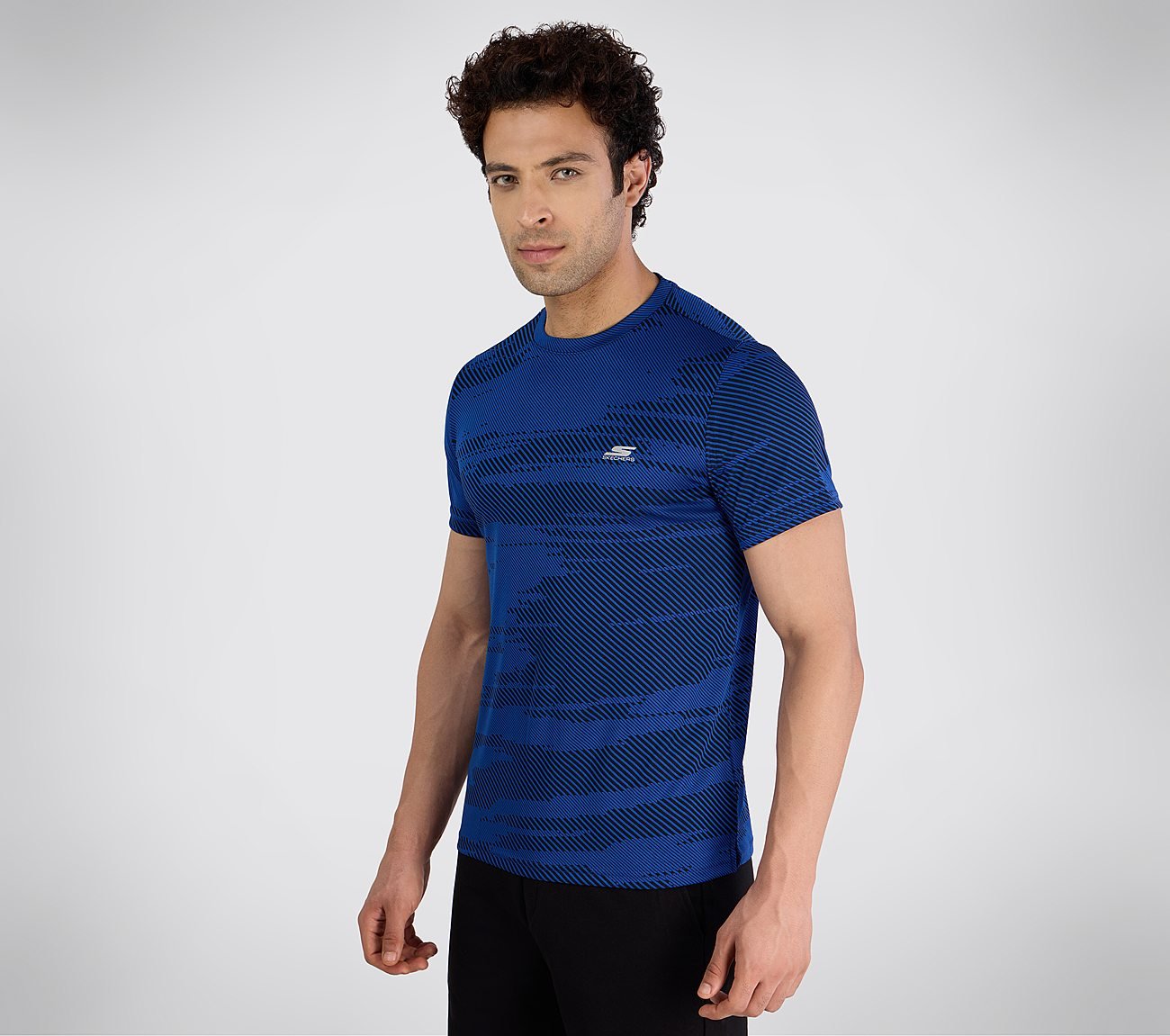 SS SKECHERS JACQUARD T-SHIRT, ROYAL/BLUE Apparel Top View