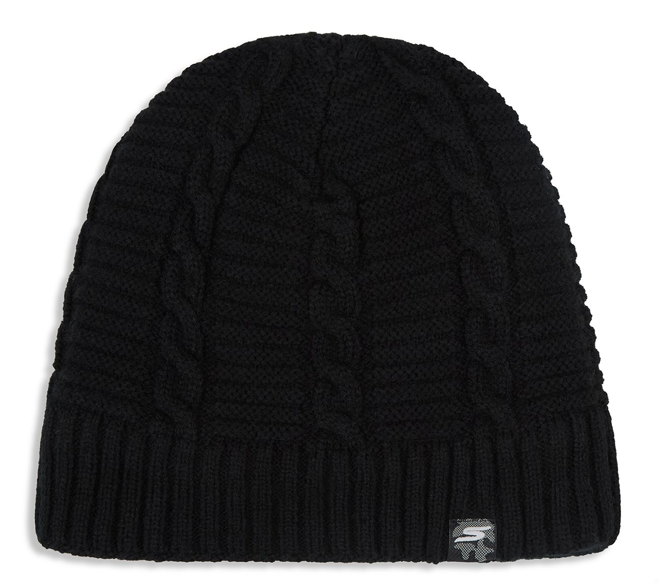 SKECHERS CABLE KNIT BEANIE, BLACK