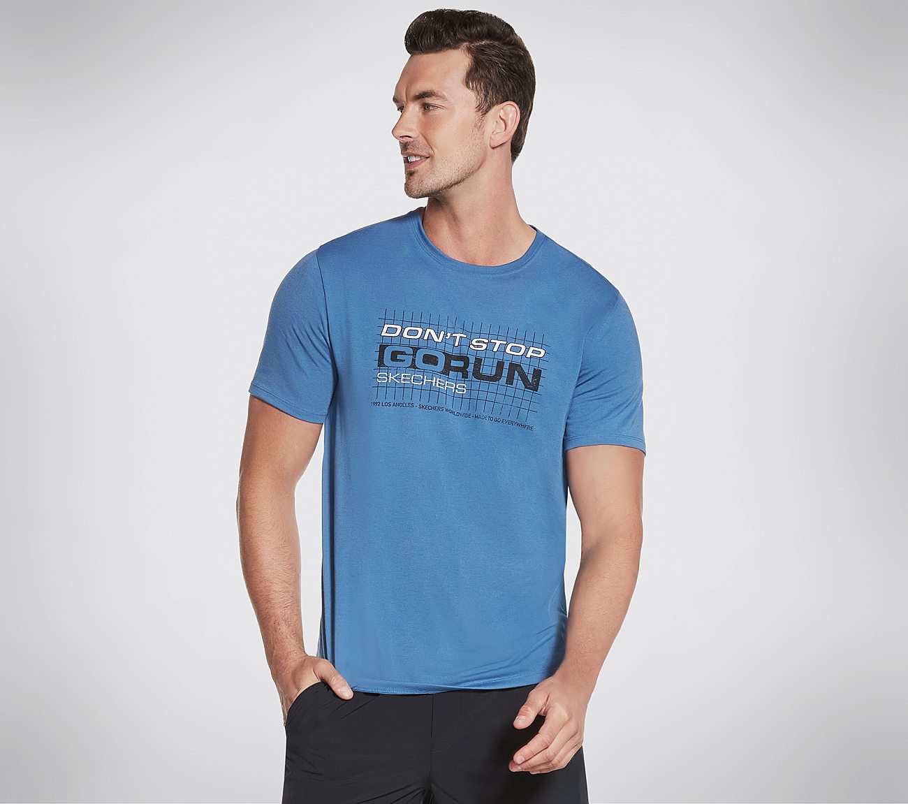 DONT STOP GO RUN TEE, BLUE Apparel Lateral View