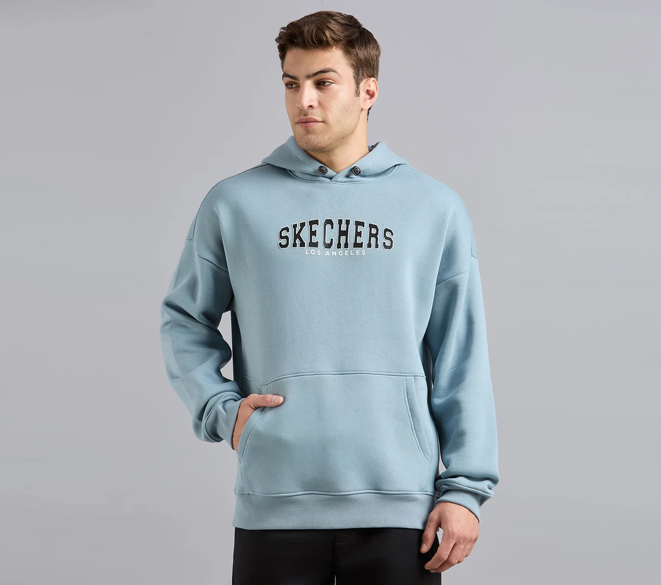 LOS ANGELES HONEYCOMB HOODIE, OFF WHITE/NAVY Apparels Lateral View