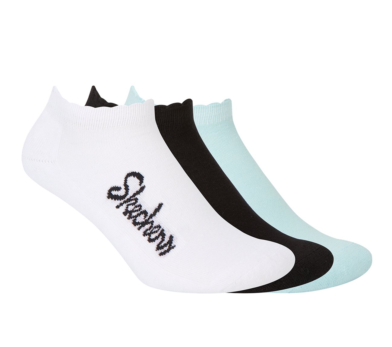 3PK WOMENS SOLID HALF TERRY LOWCUT, WHITE/BLACK/BLUE Accessories Lateral View
