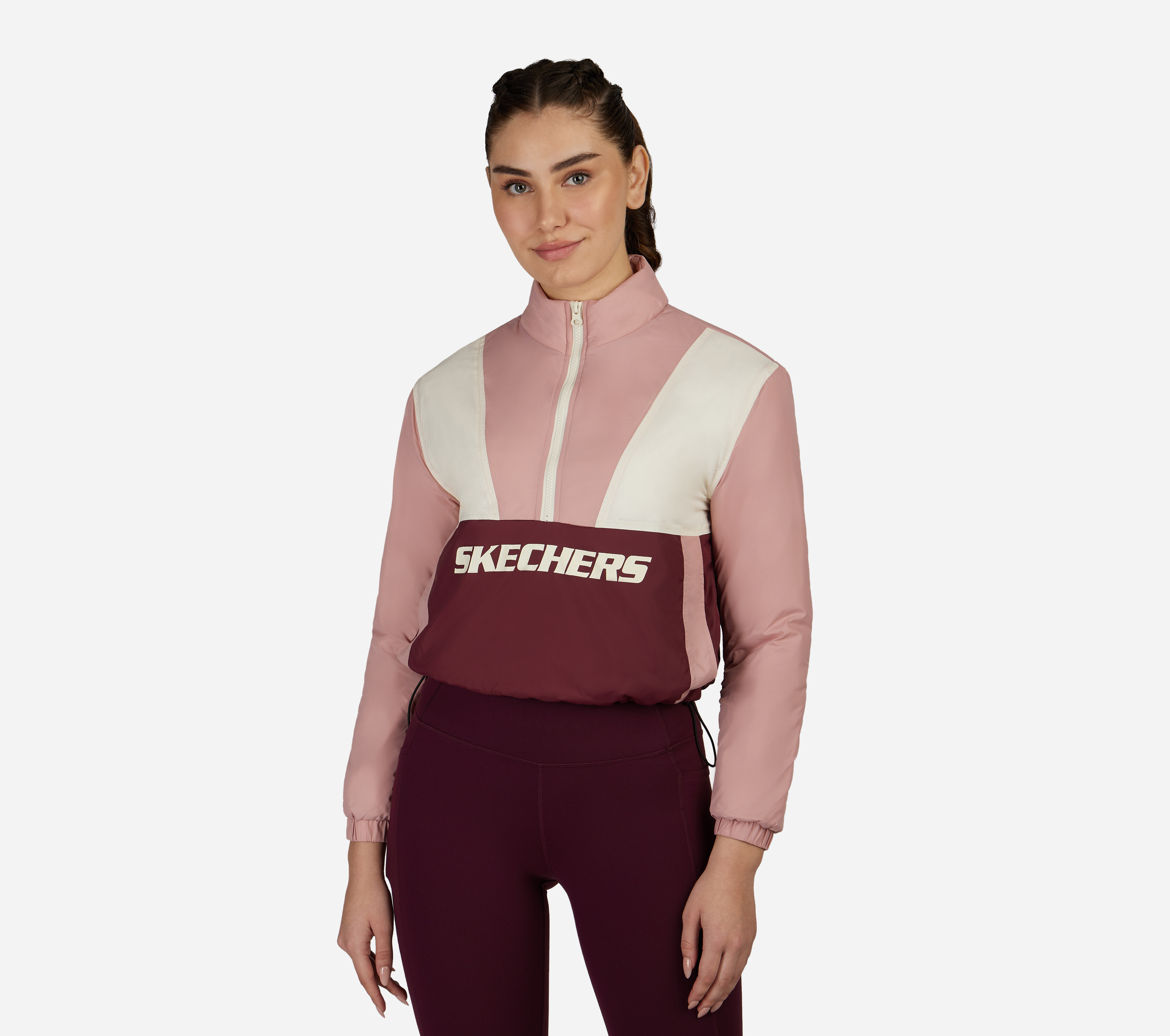 COLORBLOCK 1/2 ZIP JACKET, BURGUNDY/PINK Apparels Lateral View