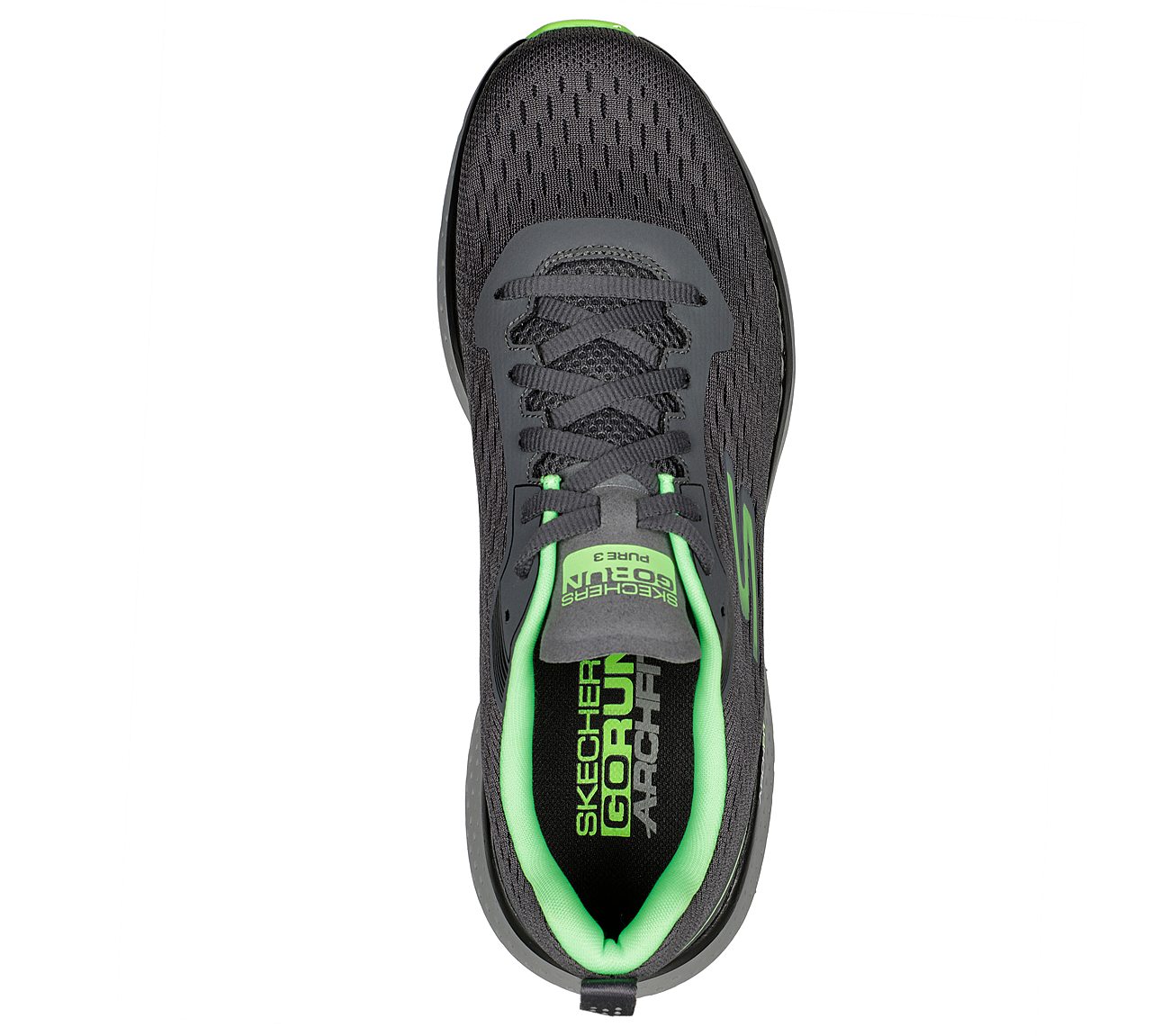 GO RUN PURE 3, CHARCOAL/LIME Footwear Top View