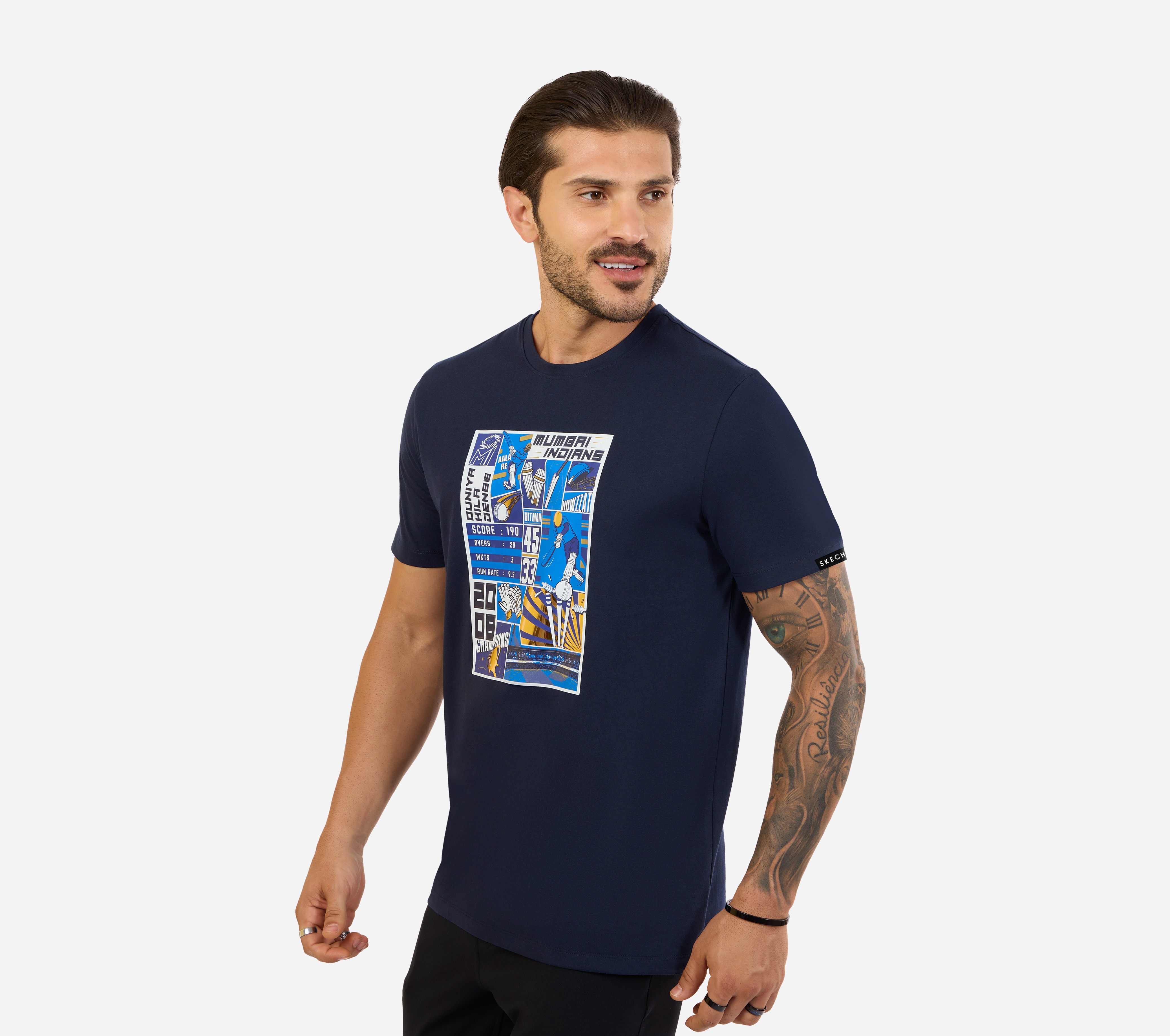 MI FAN GRAPHIC T-SHIRT, Navy Blue Apparel Top View