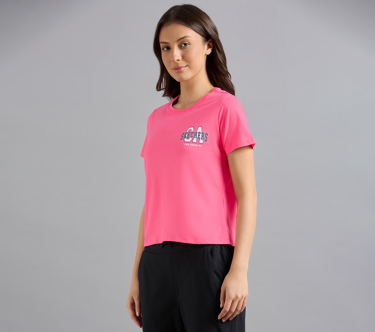 L.A. PLACEMENT PRINT T-SHIRT, H.PINK Apparel Top View