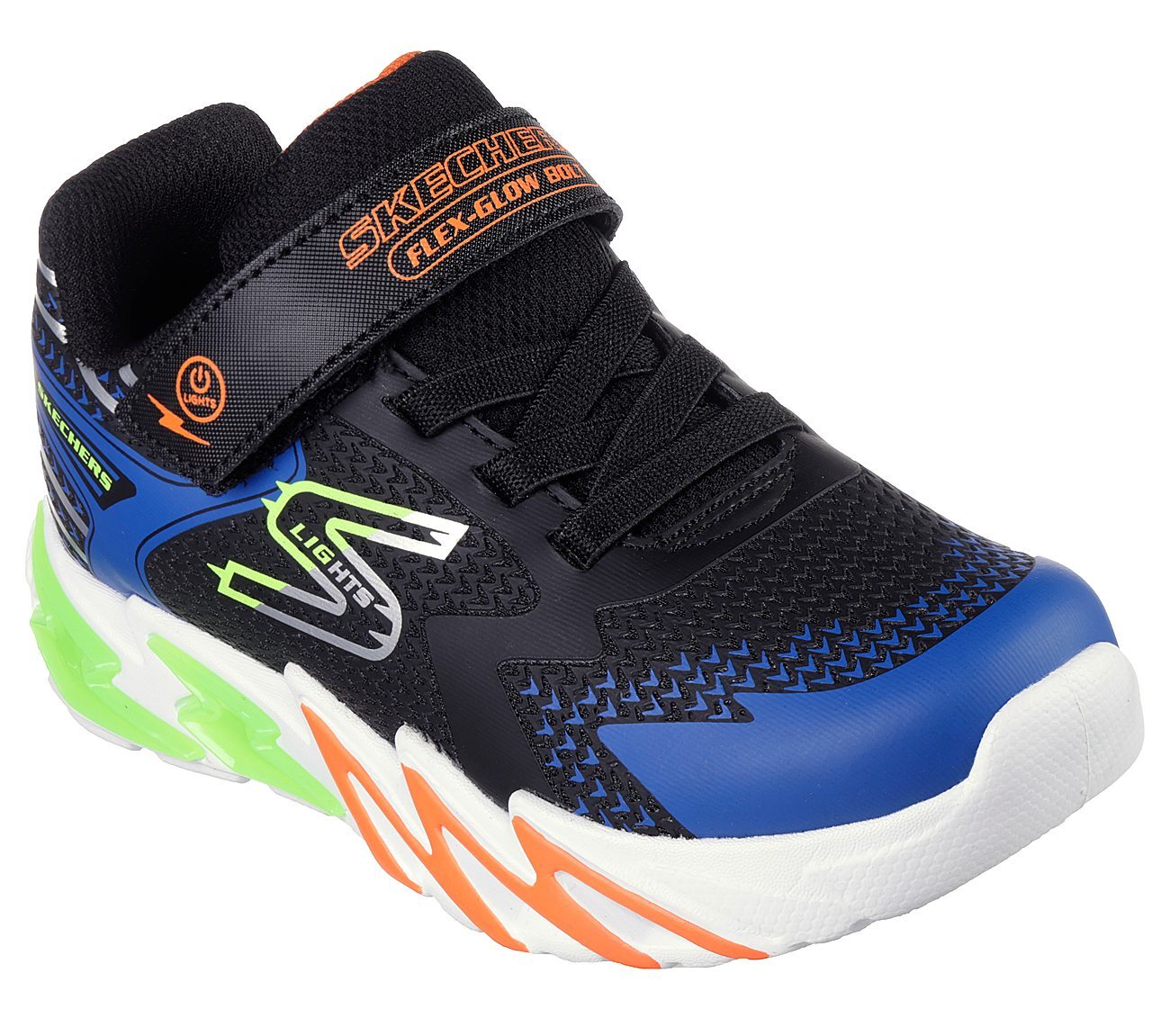 FLEX-GLOW BOLT, BLACK/BLUE Footwear Right View