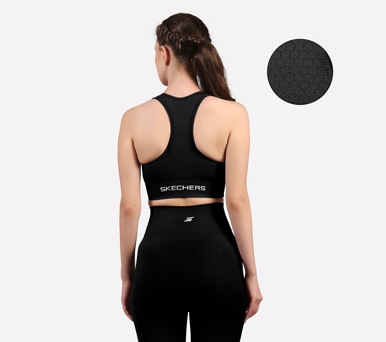 RIB PANELLED SPORTS BRA, BLACK Apparels Left View
