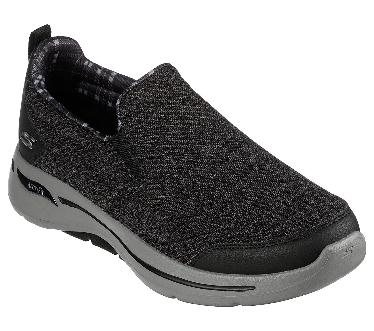 Skechers Black/Charcoal Go Walk Arch Fit Rambler Mens Slip On Shoes ...