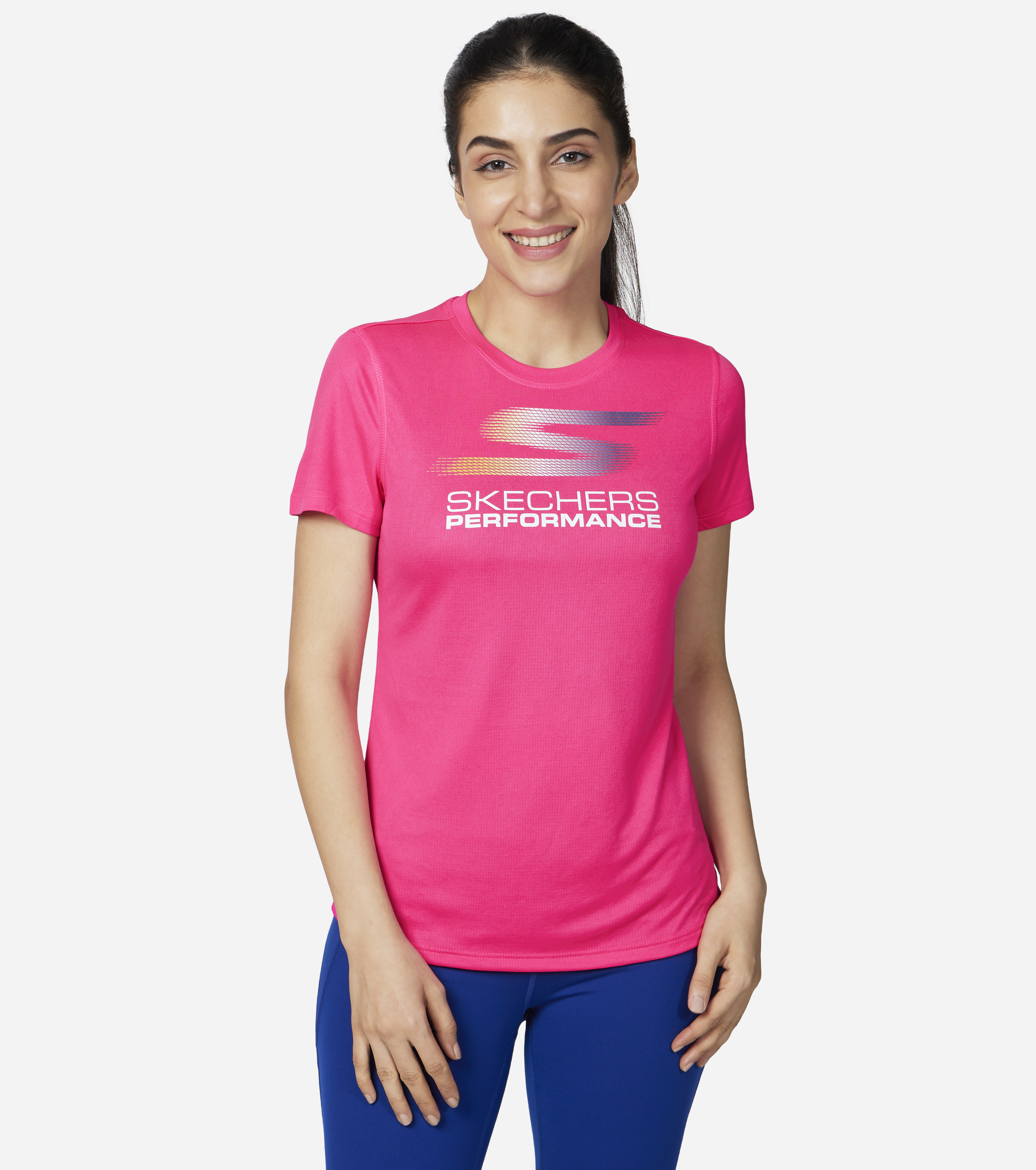 WOMENS ELITE TEE, NEON PINK/PINK Apparels Lateral View